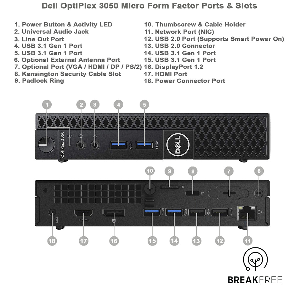 Dell OptiPlex 3050 Micro PC i3 7100T 3.4GHz 8GB RAM 128GB SSD 4K