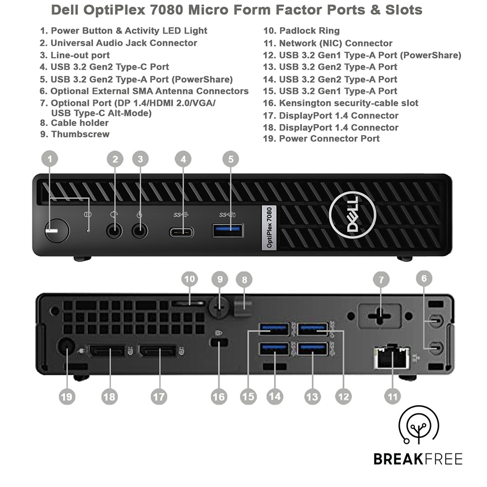 Dell OptiPlex 7080 Micro Desktop PC i7-10700T 4.5GHz 16GB RAM 256GB SSD