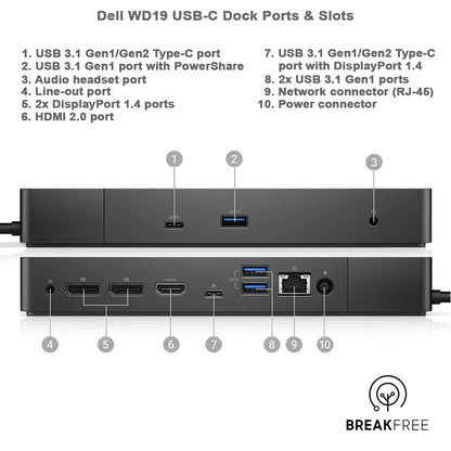 Dell WD19 USB-C Dock Universal Docking Station with 180W PSU