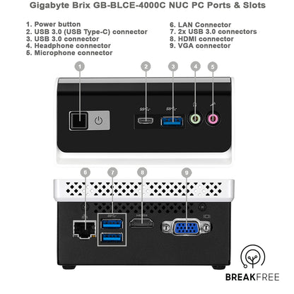 Gigabyte Brix GB-BLCE-4000C Mini PC Fanless WiFi Bluetooth