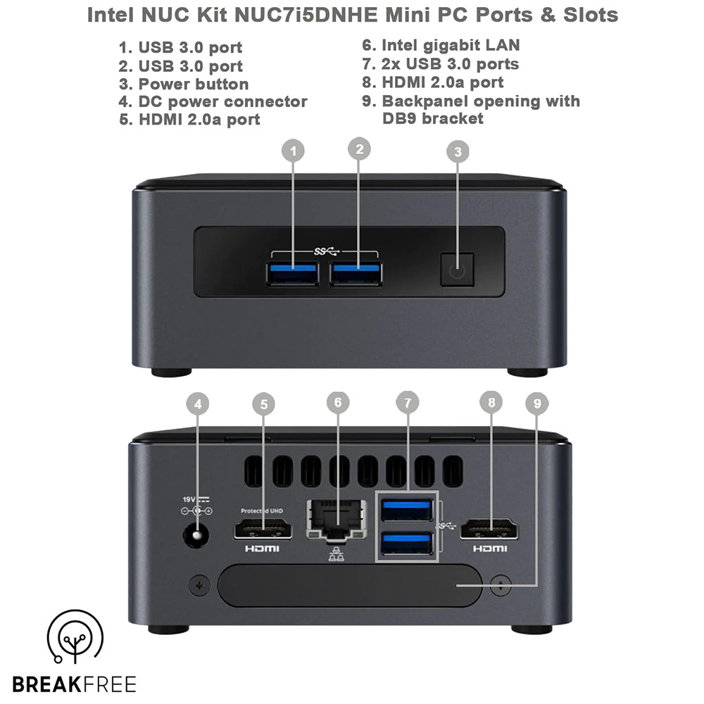 Intel NUC Kit NUC7i5DNHE Mini PC WiFi Bluetooth Warranty – Breakfree ...