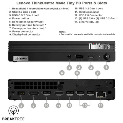 Lenovo ThinkCentre M60e Tiny PC i5 1035G1 3.6GHz 16GB RAM 256GB SSD