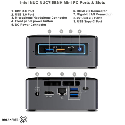 Intel NUC NUC7i5BNH Mini PC i5-7260U 3.4GHz WiFi Bluetooth