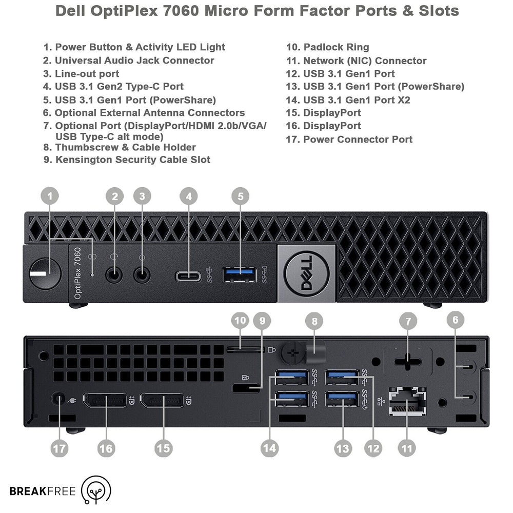 Dell OptiPlex 7060 Micro Mini PC i5 8500 4.1GHz 16GB RAM 256GB SSD