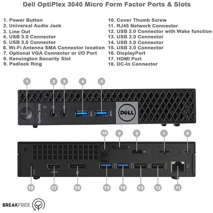 Dell OptiPlex 3040 Micro PC i3 6100T 3.2GHz 8GB RAM 128GB SSD